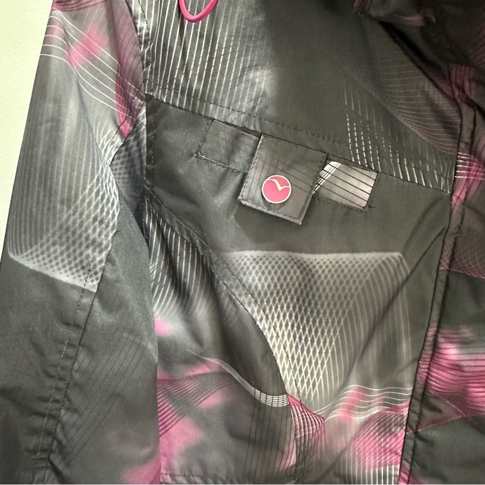 Hawke & Co Women's Medium Sport Outerwear Black Pink Geometric Print Hooded Coat - Picture 3 of 15